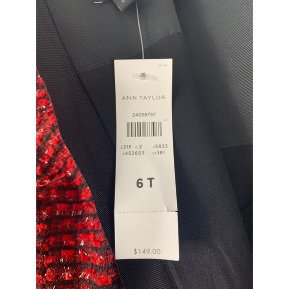 Ann Taylor Red Metallic Tweed Dress & Jacket Suit Set 6 Tall NWT - Picture 4 of 16